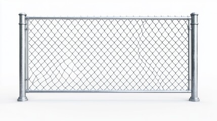 Isolated chain-link fence section showcasing a torn area against a stark transparent setting conveys vulnerability