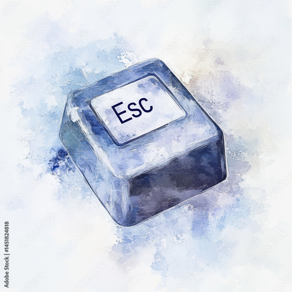 Poster Aquarelle interpretation of a computer escape key hovering against a bright, washed out backdrop