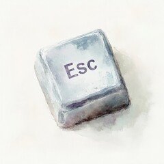 Watercolor escape key illustration depicting digital technology concept with isolated backdrop