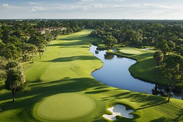 Luxurious golf course aerial view green fairway