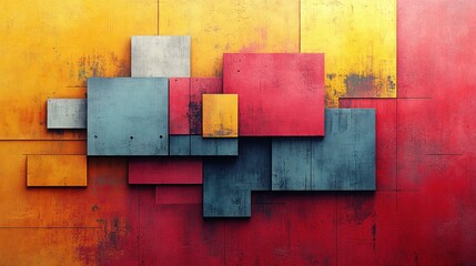 Abstract geometric squares, vibrant colors, industrial backdrop, 3D design, for a modern presentation