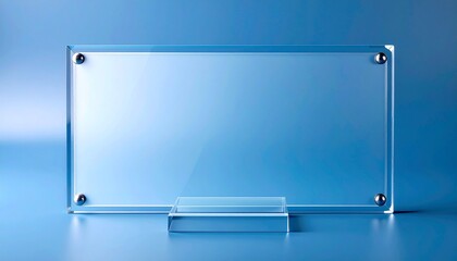 a rectangular glass plaque on blue background