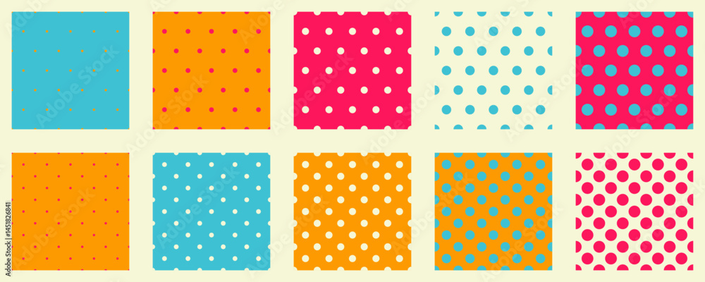 Poster set polka dots seamless vector pattern. simple background for web or print. abstract surface.