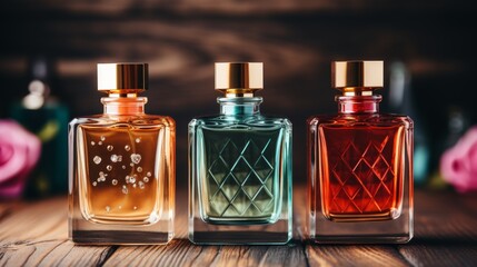 Exquisite perfume bottles on white background in vintage style
