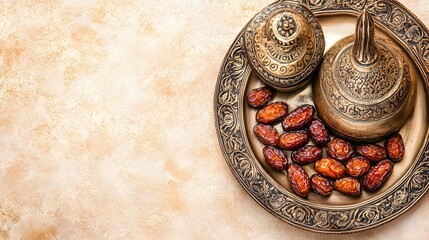 Ornate Tray Dates Bronze Container Ramadan Festive