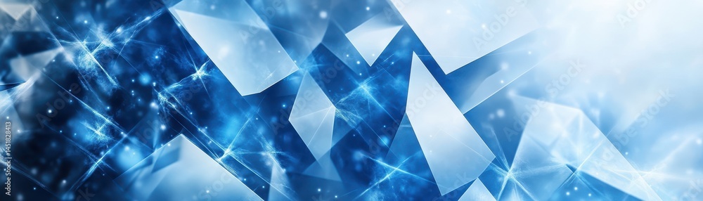 Poster abstract blue background with geometric shapes and lines in a modern design with bright light and sh
