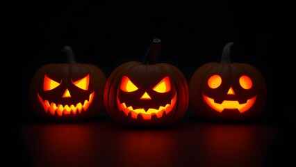 Spooky Halloween Jack-o'-lanterns Glowing in the Dark