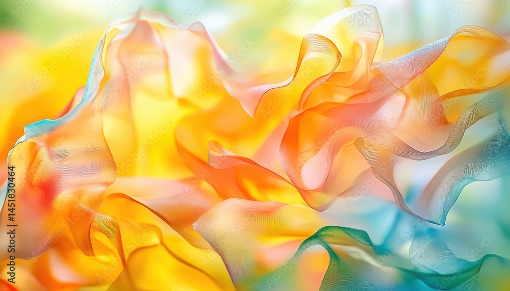 Aufkleber abstract flowing fabric in yellow orange blue and green hues with a soft smooth texture and a vibran