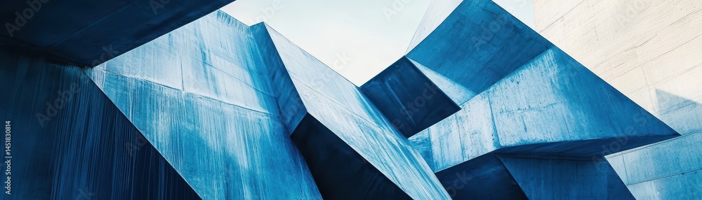 Poster Abstract Geometric Architecture with Concrete Texture in Shades of Blue and White Creates a Modern and Minimalist Urban Design Featuring Sharp Triangles and Lines