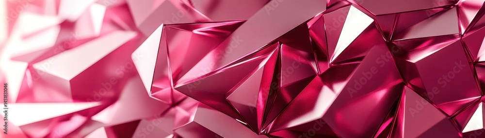 Poster Abstract Geometric Background with Pink Triangular Facets and Glossy Surfaces in Low Poly Style Creates a Modern and Elegant Decorative Pattern with Bright Colorful Design