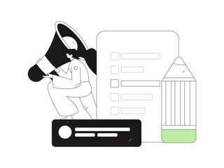 Invite friends to conduct questionnaire flat vector concept operation hand drawn illustration
