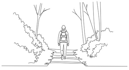 Person walking on a path in a forest  