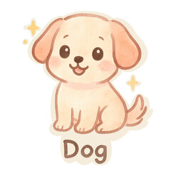 Cute cartoon puppy with big eyes and a happy expression, sitting and smiling.