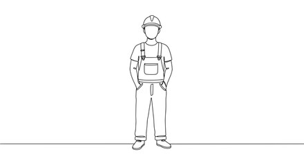 Construction worker standing confidently against a plain background  