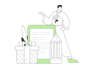 Invite friends to conduct questionnaire flat vector concept operation hand drawn illustration
