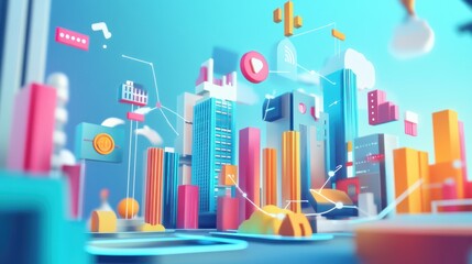 Abstract colorful cityscape representing digital technology and innovation.