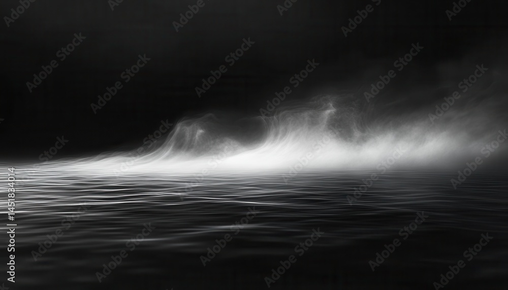 Poster Abstract Monochrome Image of a Seascape with Dynamic Wave Motion in Dark Background