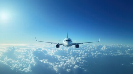 In the serene blue sky, the luxurious private jet glides effortlessly, a testament to the art of refined air travel.
