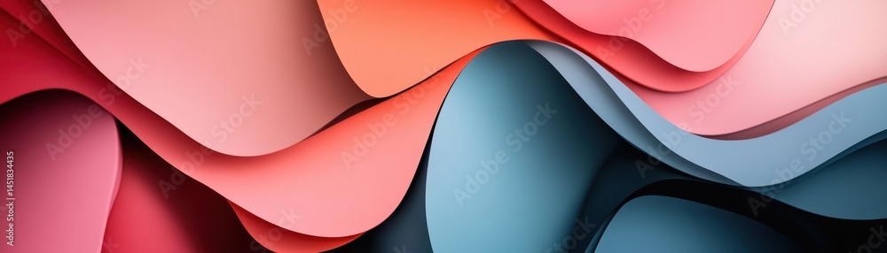 Poster Abstract Paper Layers with Pink Blue Peach Tones Dynamic Wavy Shapes and Smooth Gradients for Modern Artistic Backgrounds