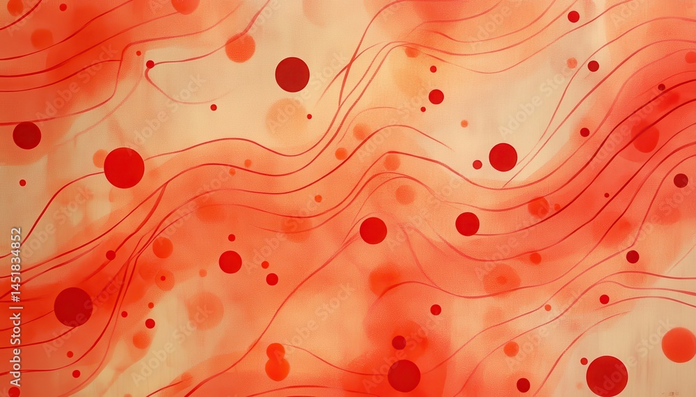 Poster Abstract Red and White Watercolor Pattern with Circles and Lines on a Textured Background for Decorative Design and Modern Artistic Style