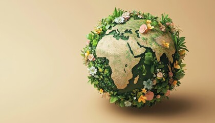Abstract Pixelated Floral Earth Globe with Africa Continent in Beige Background