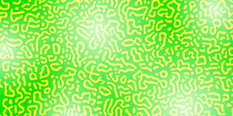 Vector Generative algorithm psychedelic yellow green background. Reaction-diffusion or turing pattern formation. Organic lines in memphis. Unique texture of homogeneous, uniform state in biological or
