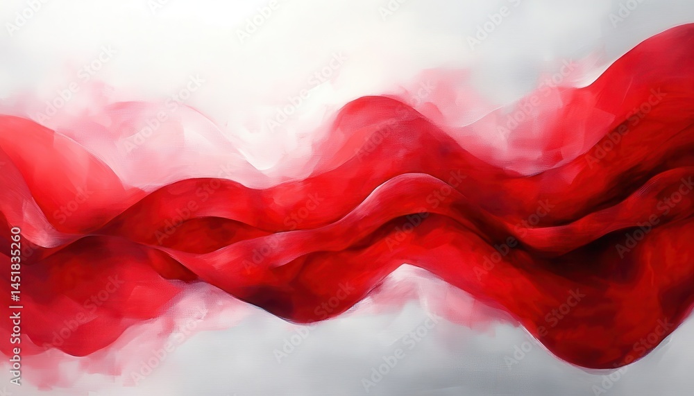 Poster Abstract Red Waves on White Background Featuring Smooth Texture and Flowing Design With a Modern Artistic Style Suitable for Decorative Wallpaper