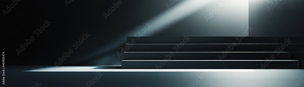 Aufkleber Abstract Staircase with Geometric Design in Dimly Lit Interior with Concrete Walls and Shadows Creating a Minimalist Monochrome Architectural Scene
