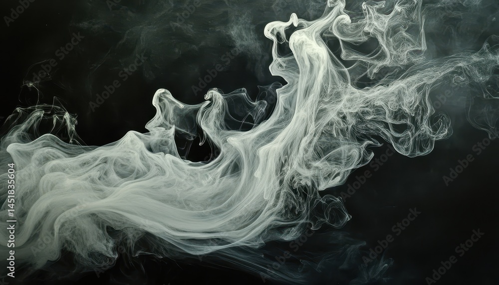 Poster Abstract Swirling White Smoke on Black Background with Ethereal Motion and Dynamic Energy Creates an Artistic Elegant Flowing Pattern