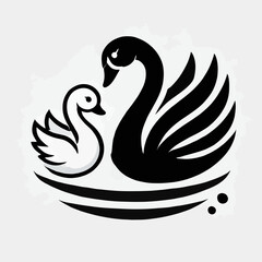 Swan and Cygnet Gracefully Swimming Together