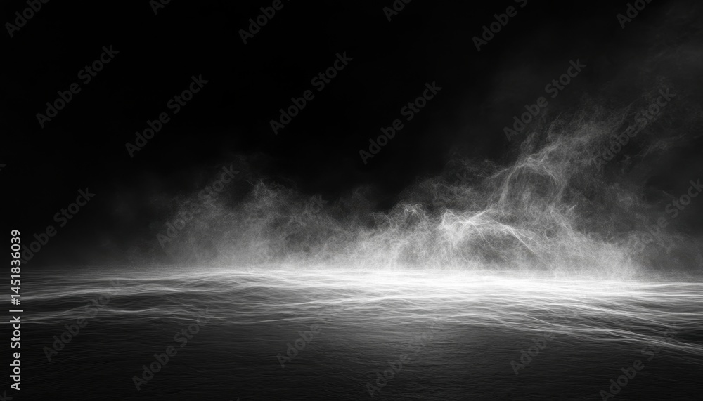 Poster abstract water splash in high contrast monochrome dark background with dramatic lighting and texture