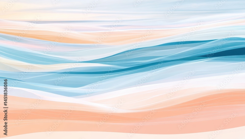 Poster abstract water surface with wavy lines in soft pastel colors a serene beach scene illustration with 