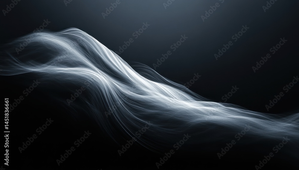 Poster Abstract Wavy Particle Flow in Dark Background with Glowing Light Effects for Modern Digital Dynamic Design and Futuristic Technology Presentation Template