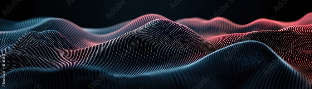 Poster Abstract Wavy Terrain With Pink And Blue Glowing Dots In A Dark Background Seamless Digital Landscape Visualization Artificial Intelligence Data Network