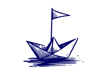 Paper Boat Hand drawn sketch vector illustration