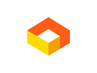 Abstract Geometric Cube Logo in Orange and Yellow
