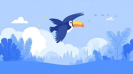 Toucan Flying Tropical Landscape.