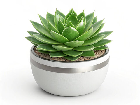 Fototapeta Green Succulent Plant in Modern Pot. A green succulent plant in a modern pot isolated on white background, ideal for home decor or gardening themes