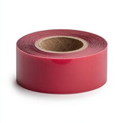 Roll of Bright Red Adhesive Tape on White Background for Crafts