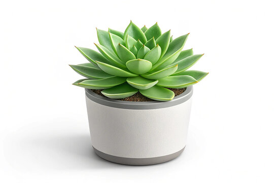 Fototapeta Green Succulent Plant in Modern Pot. A green succulent plant in a modern pot isolated on white background, ideal for home decor or gardening themes