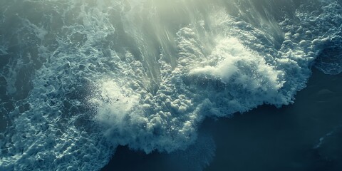 Ocean wave crashing foam whitewater aerial view