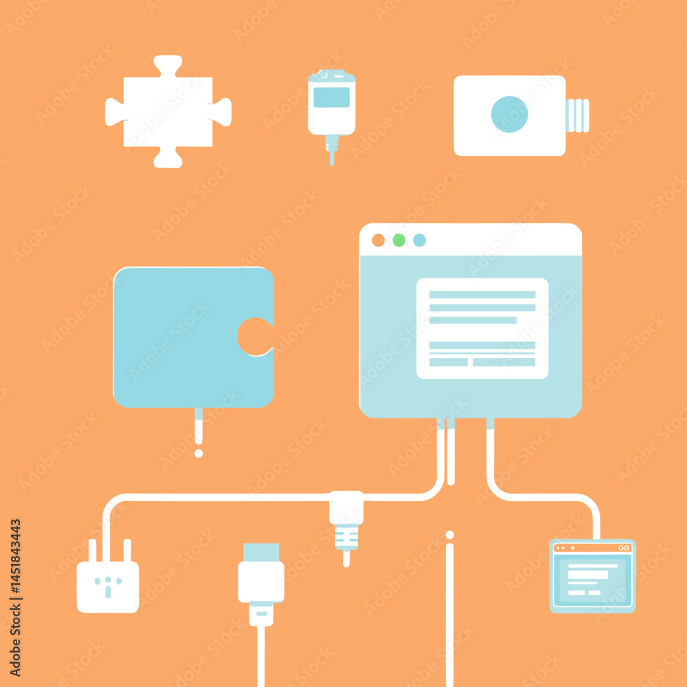 Poster digital connection: modern digital diagram symbolizing interconnection, showcasing a network of devi