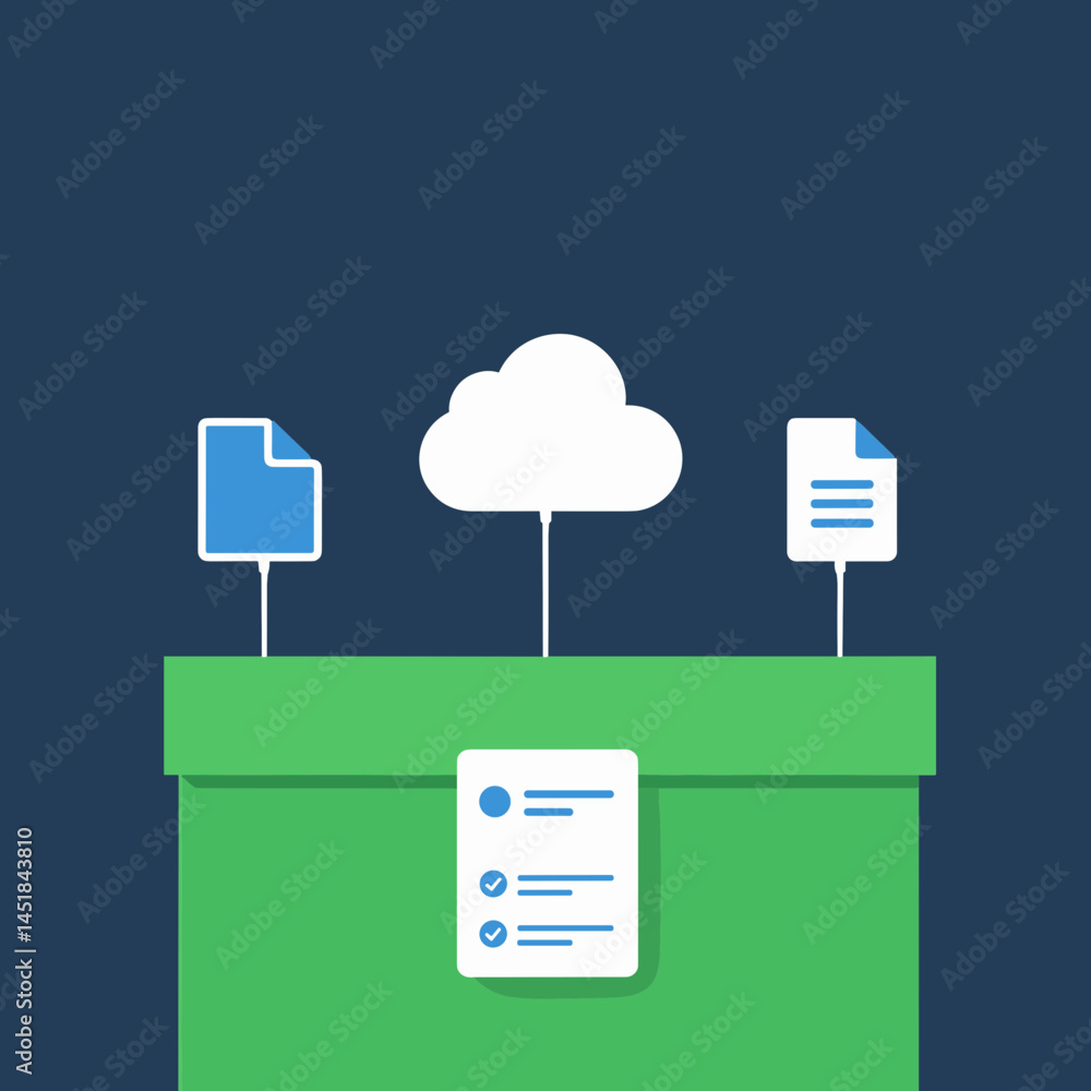 Poster cloud data management concept: illustrative graphic representing a cloud-based data management syste