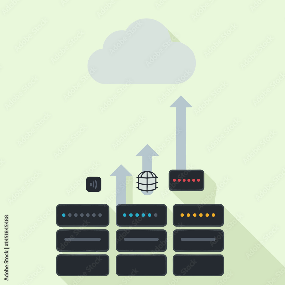 Poster cloud data storage: a minimalist representation of a cloud server, highlighting digital storage, dat