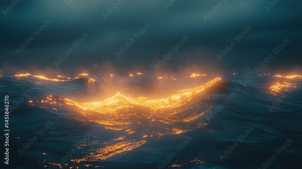 Poster light currents flow beneath cool waves, creating an energetic and futuristic visual that feels alive