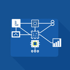 Circuit Board Diagram: This technical illustration showcases a detailed circuit board design, with intricate lines and symbols, a visual representation of technology and digital connectivity.