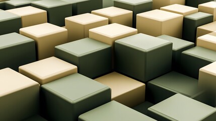 Abstract 3D Cubes Beige Green Geometric Pattern Background