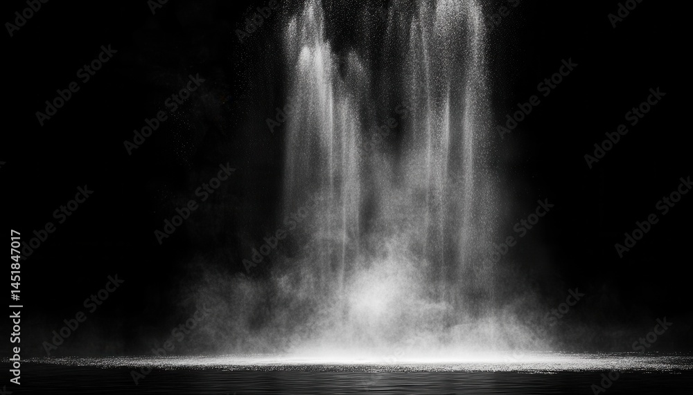 Poster dramatic white powder water splash on a black background abstract motion capture fresh liquid flowin