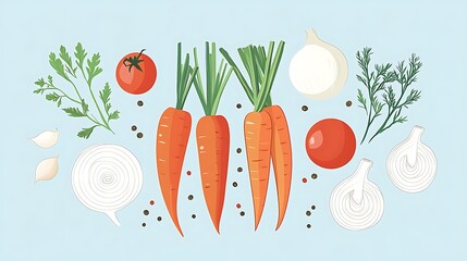 Fresh Carrots with Herbs, and Vegetables.
