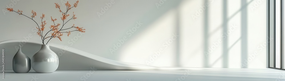Aufkleber elegant still life with white vases and branches against a light and shadow play on a neutral wall c